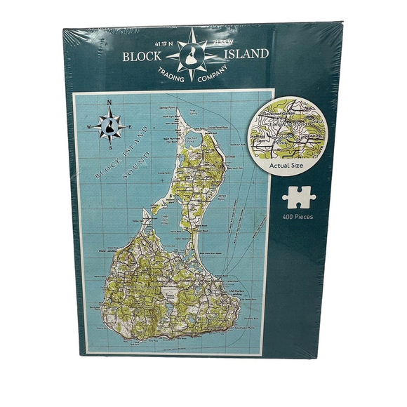 Block Island Trading Co Rhode Island Block Island Topo Map 400pc Jigsaw Puzzle - Picture 1 of 6